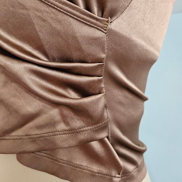 Nally and Millie Bronze Surplice Neck Ruched Side Cropped Halter Top Y2K Medium - Picture 7 of 13